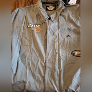 HARLEY DAVIDSON Men's Olive Green SHORT-SLEEVED SHIRT NO SZ TAG SEE PICS EXC CON